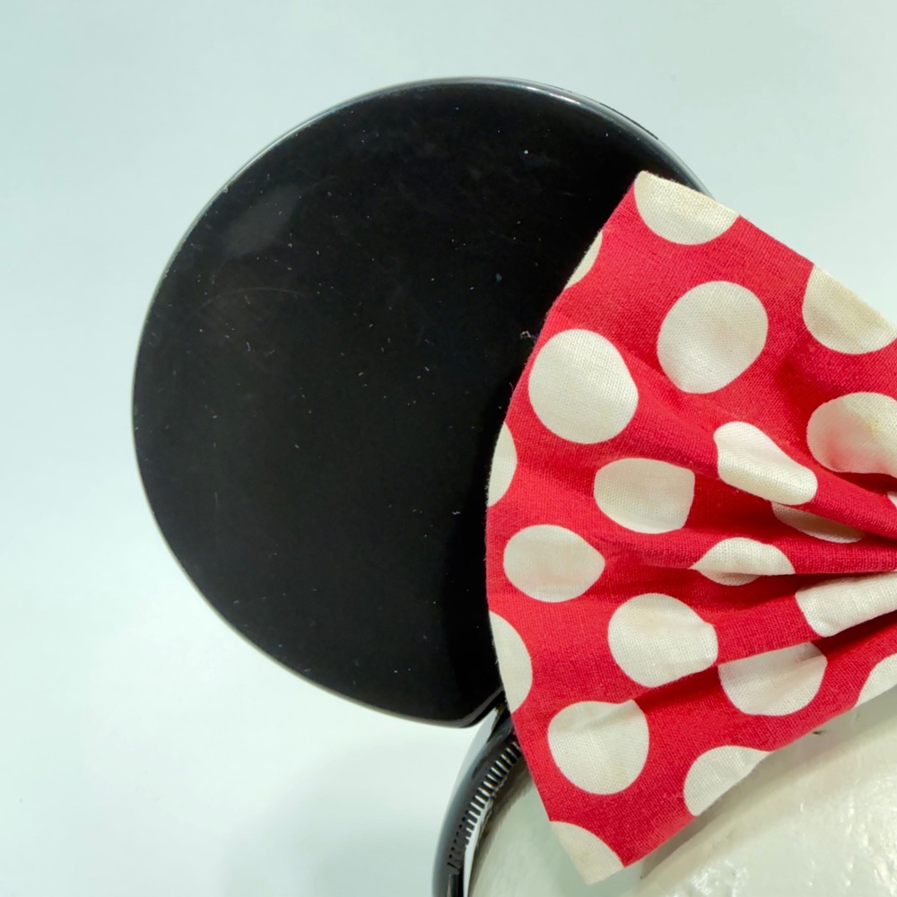 Vintage Disney Parks Minnie Mouse Ear Headband Red Polka Dot Bow Black Ears - Picture 3 of 12